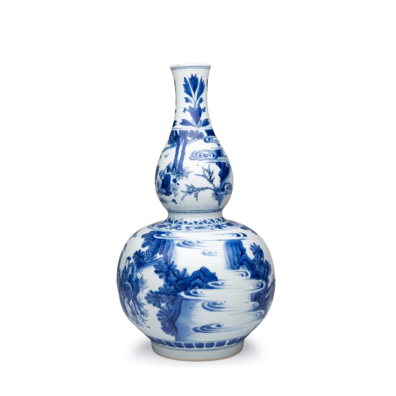 A fine Chinese blue and white ‘Scholars’ double-gourd vase - 图4