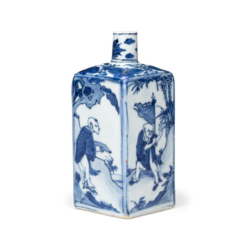 A Chinese blue and white 'Playing Boys' square flask