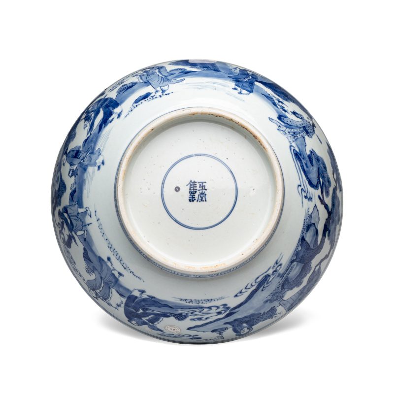 八仙祝壽 | A large Chinese blue and white 'Ba Xian Zhu Shou 八仙祝壽' bowl - 图7