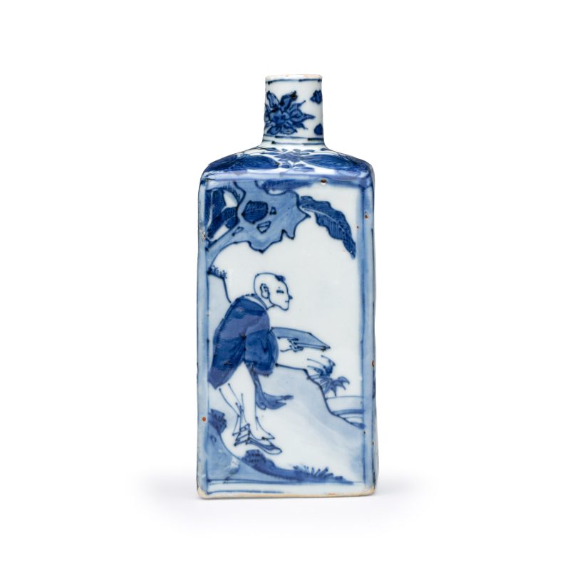 A Chinese blue and white 'Playing Boys' square flask - 图2