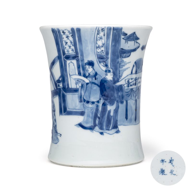 A Chinese blue and white 'Xi Xiang Ji' brushpot (Bitong) - 图1