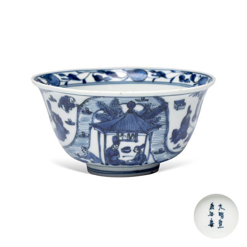 曲水流觴 | A Chinese blue and white 'Qu Shui Liu Shang 曲水流觴' bowl