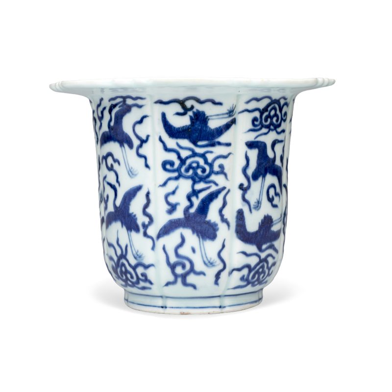 A Chinese blue and white 'Cranes' flowerpot - 图3