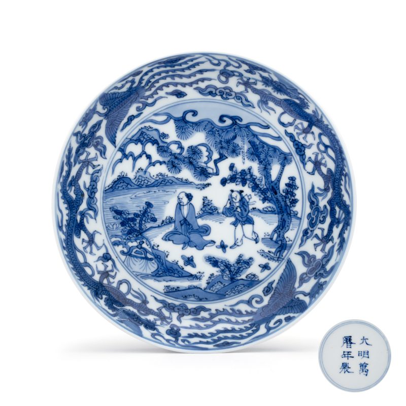 A Chinese blue and white 'Sage and Servant' plate