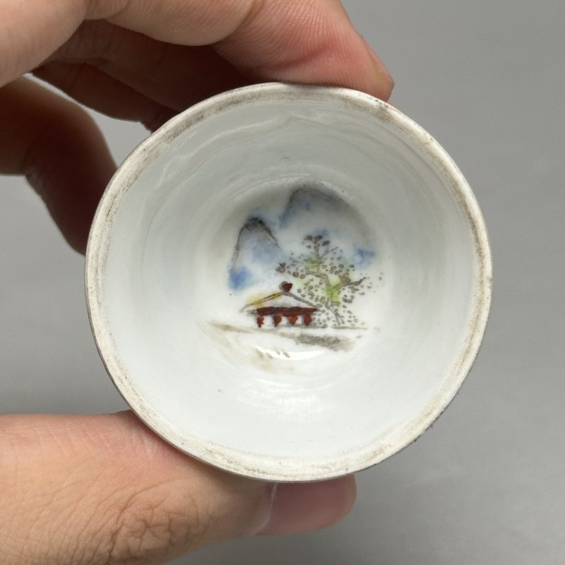 解放初 粉彩山水套杯一组 - 图4
