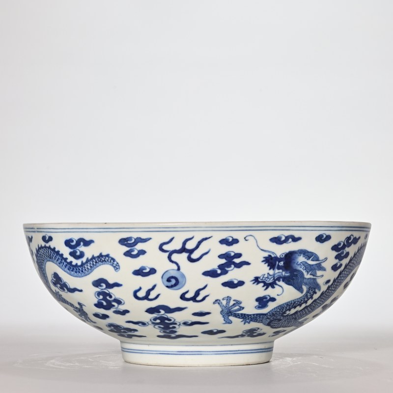 清嘉庆 青花云龙纹大碗 - 图6