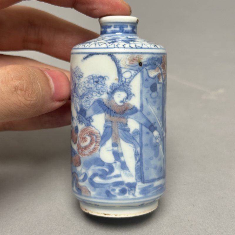 清中期 青花釉里红西游记图鼻烟壶 - 图3
