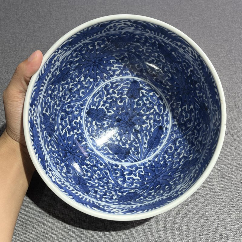 清晚期青花花卉大碗 - 图7