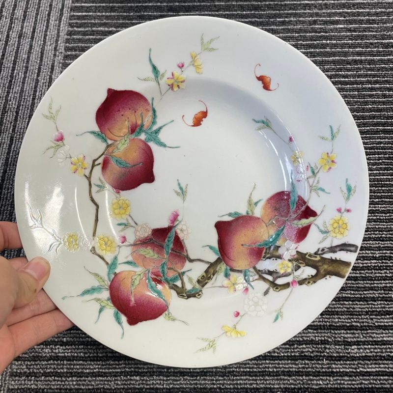清光绪 粉彩过枝八桃纹盘一对 - 图8