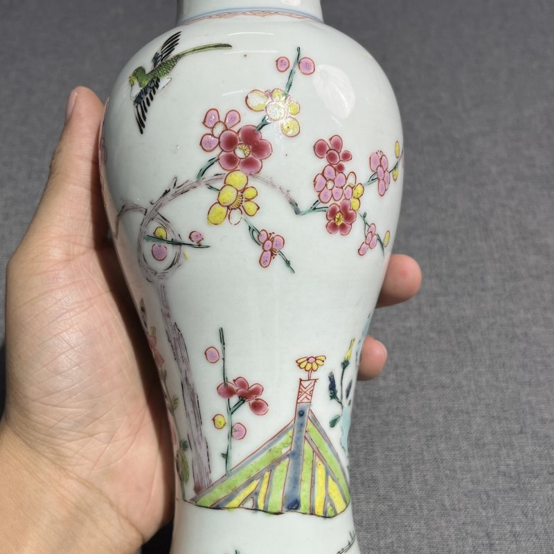 清雍正粉彩花鸟梅瓶 - 图7