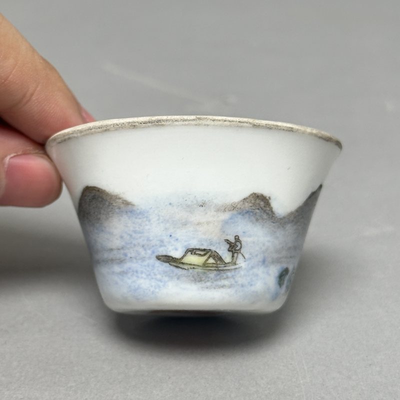 解放初 粉彩山水套杯一组 - 图11