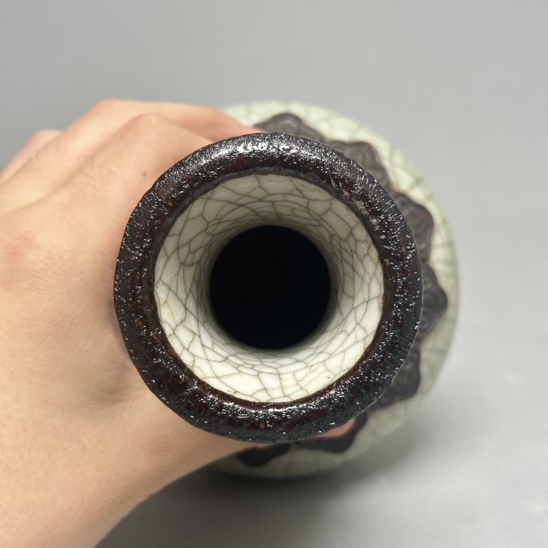 清中期 哥釉堆塑狮耳瓶 - 图8