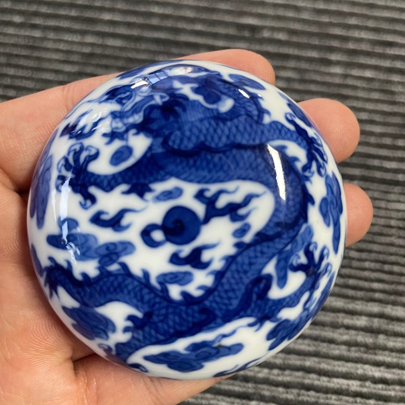 清晚期 青花云龙纹小印泥盒 - 图6