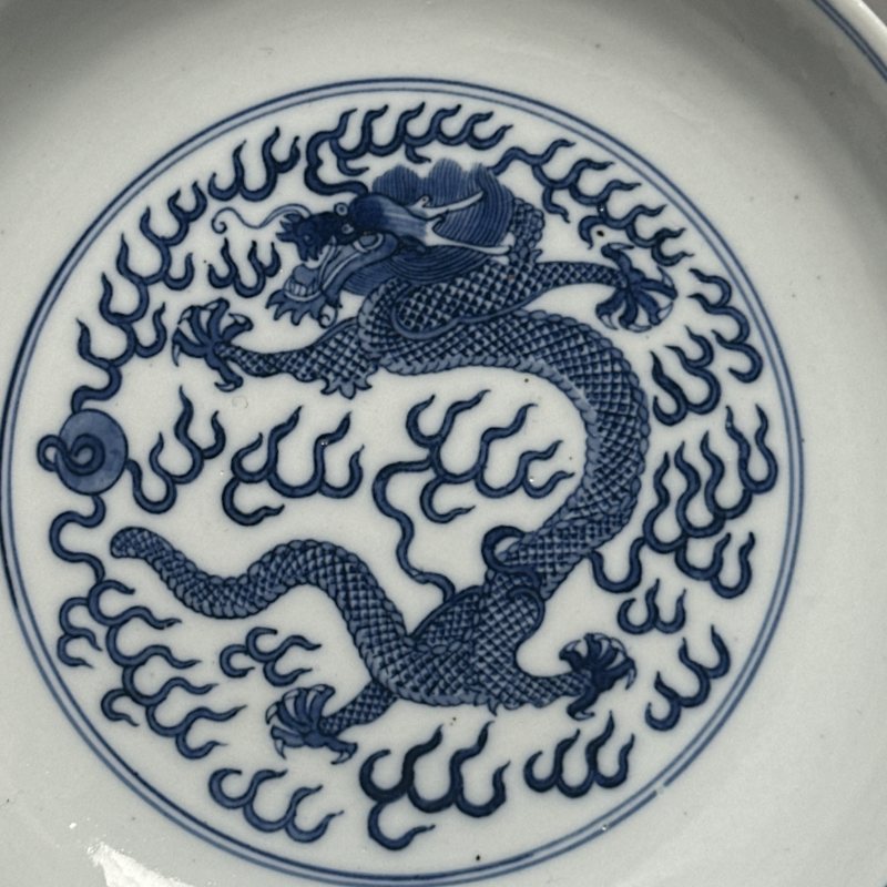 清光绪 青花龙纹盘一对 - 图15