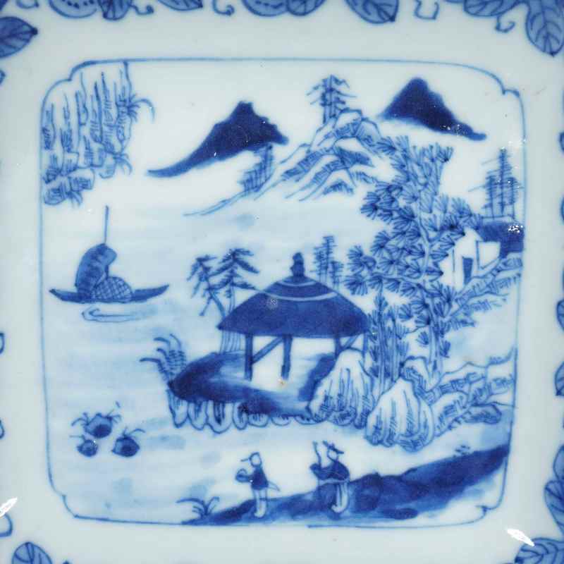清道光青花山水四方洗 - 图2