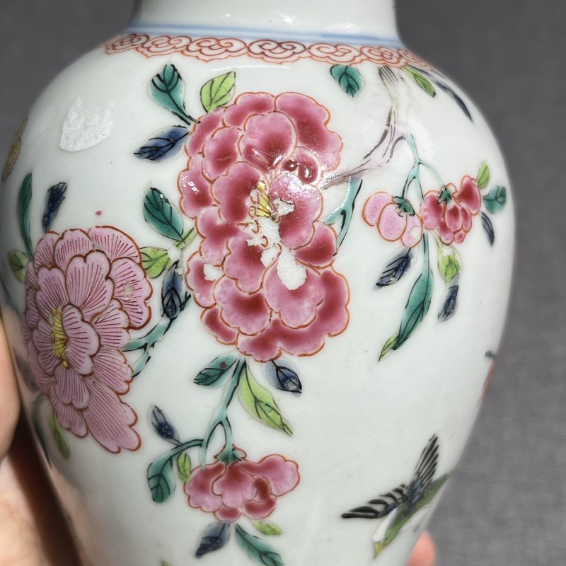 清雍正粉彩花鸟梅瓶 - 图11