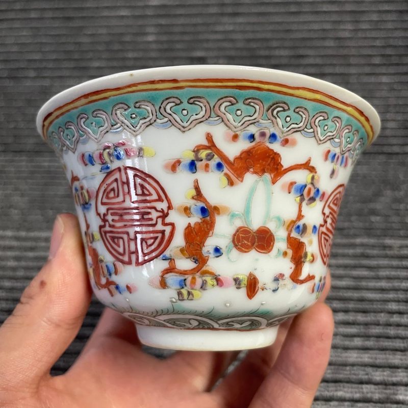 清光绪 粉彩福寿纹碗 - 图7