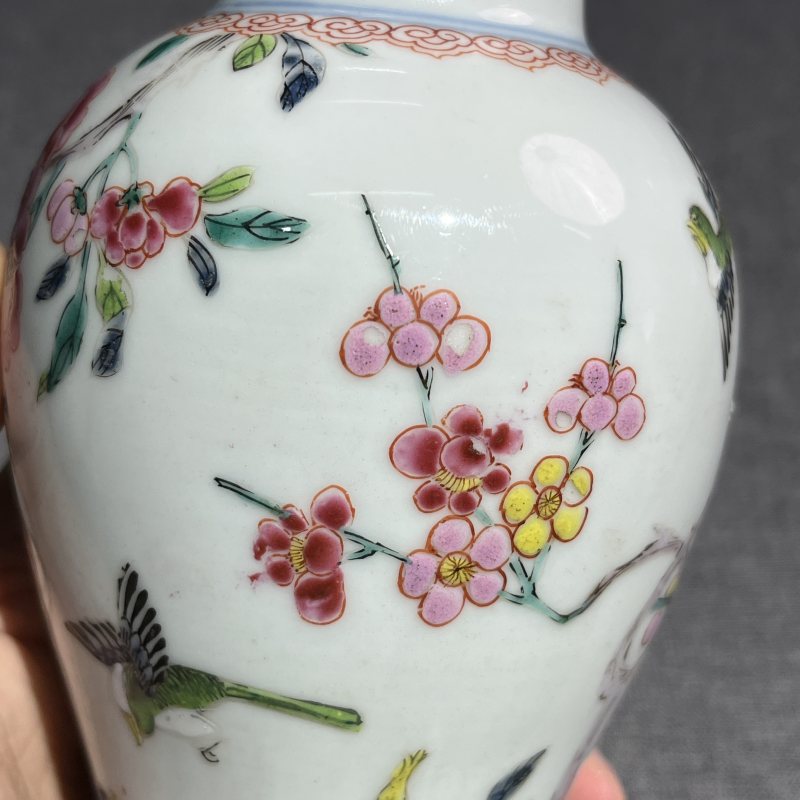 清雍正粉彩花鸟梅瓶 - 图12