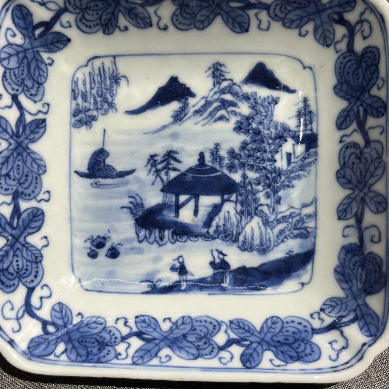 清道光青花山水四方洗 - 图5