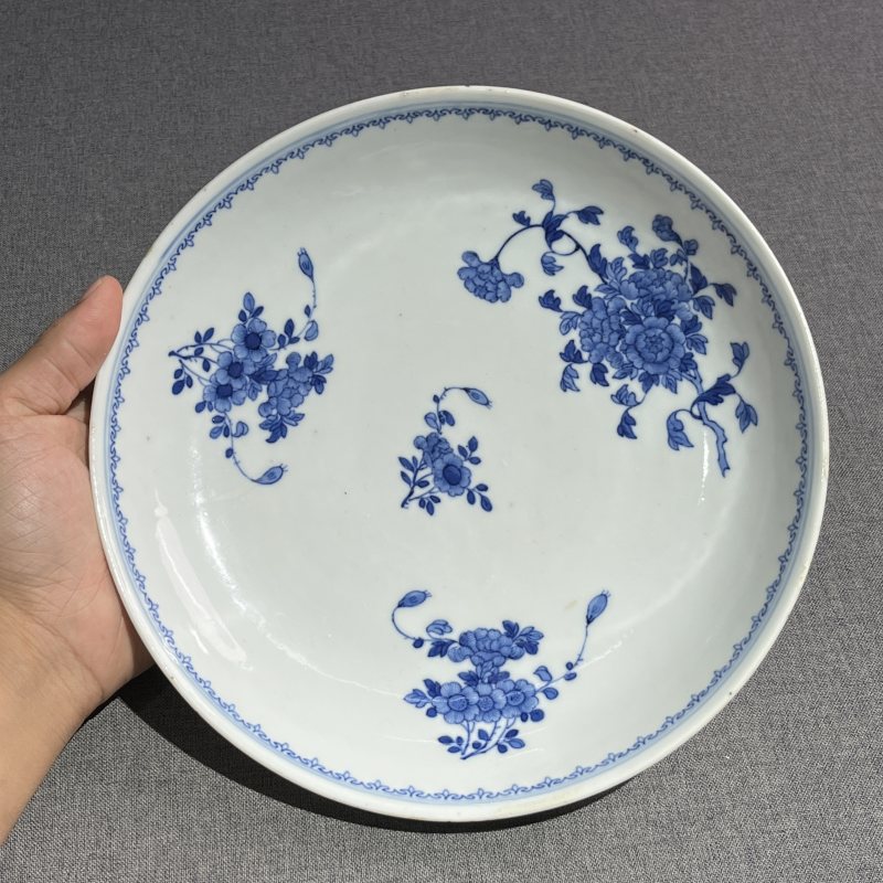 清光绪青花花卉纹盘 - 图4