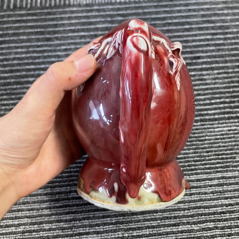 清晚期 红釉桃型倒流壶 - 图7