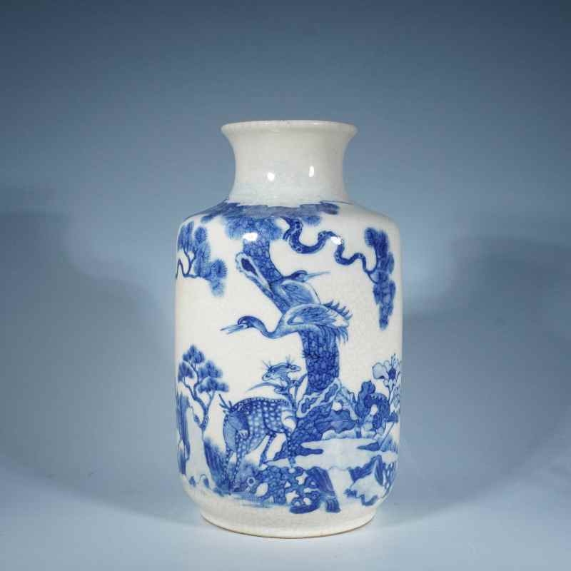 清中期浆胎松鹤延年筒瓶 - 图1