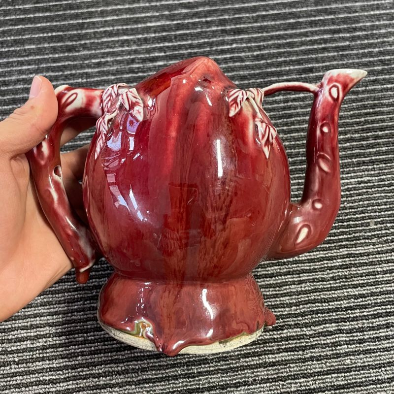 清晚期 红釉桃型倒流壶 - 图8