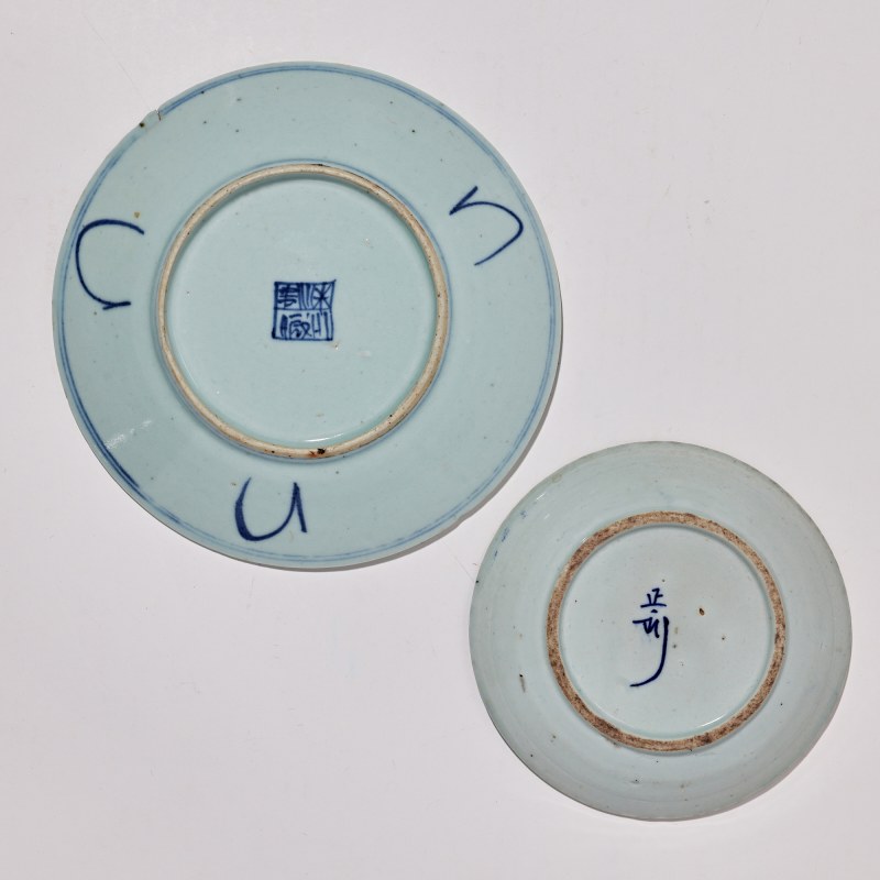 清 青花缠枝莲纹、团凤纹盘两只 - 图2
