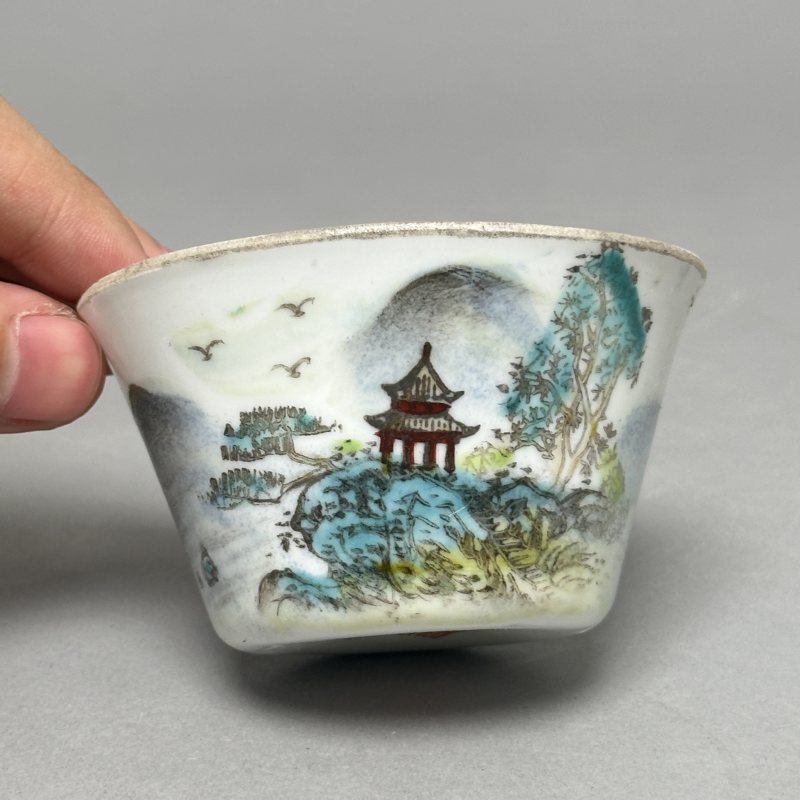 解放初 粉彩山水套杯一组 - 图20