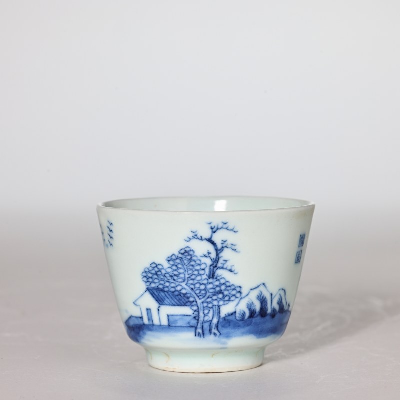 清晚期 青花山水图杯 - 图2
