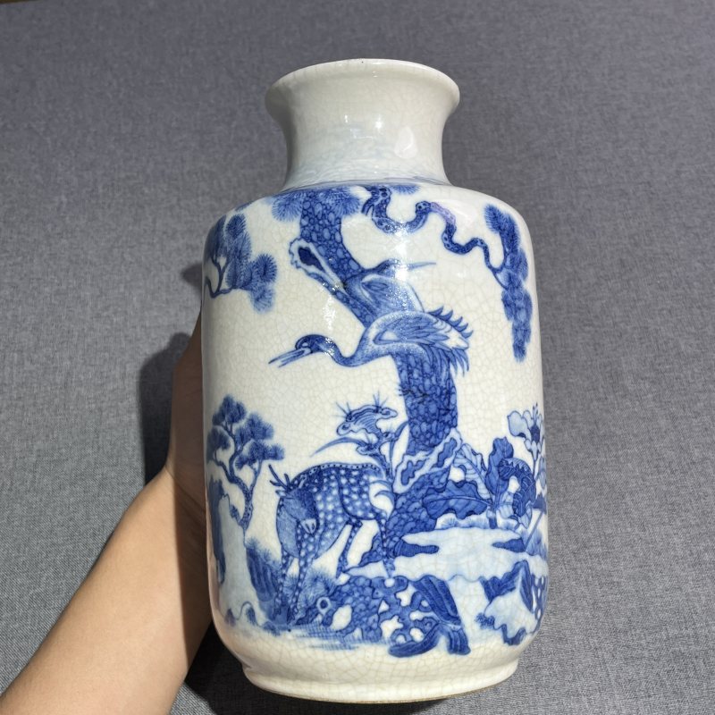 清中期浆胎松鹤延年筒瓶 - 图4