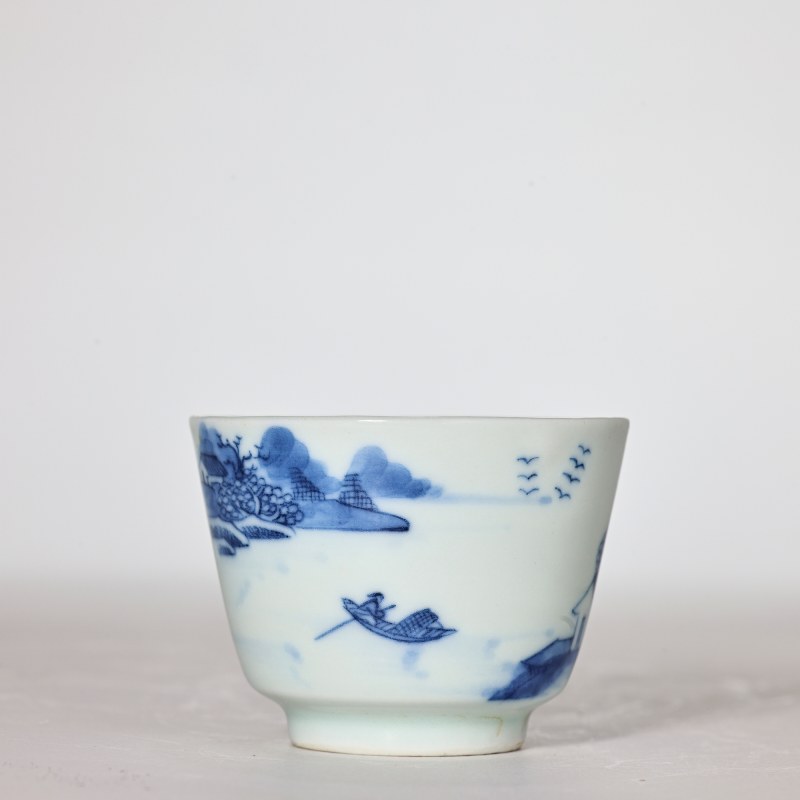 清晚期 青花山水图杯 - 图3