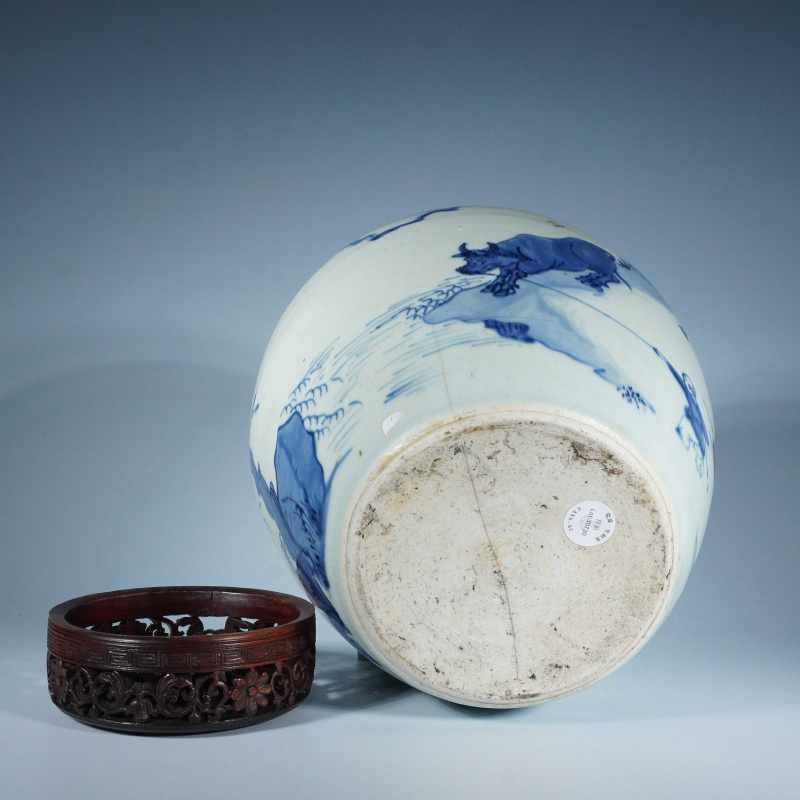 清顺治青花牧牛图罐 - 图3