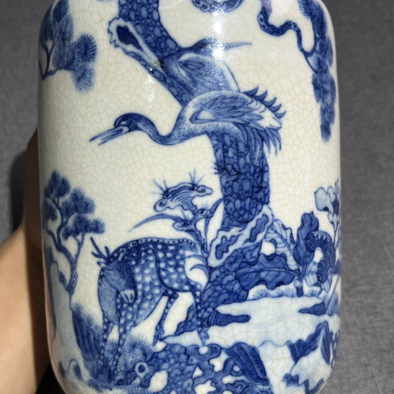 清中期浆胎松鹤延年筒瓶 - 图5