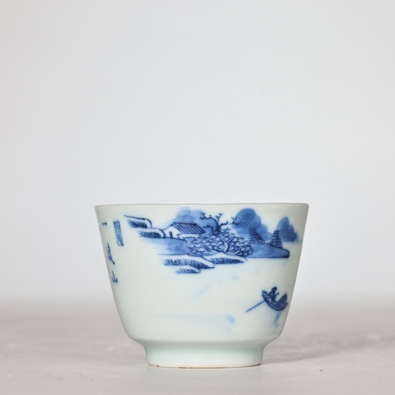 清晚期 青花山水图杯 - 图4