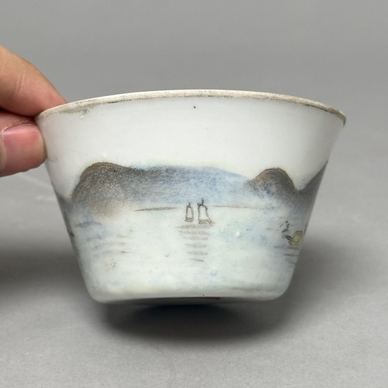 解放初 粉彩山水套杯一组 - 图23