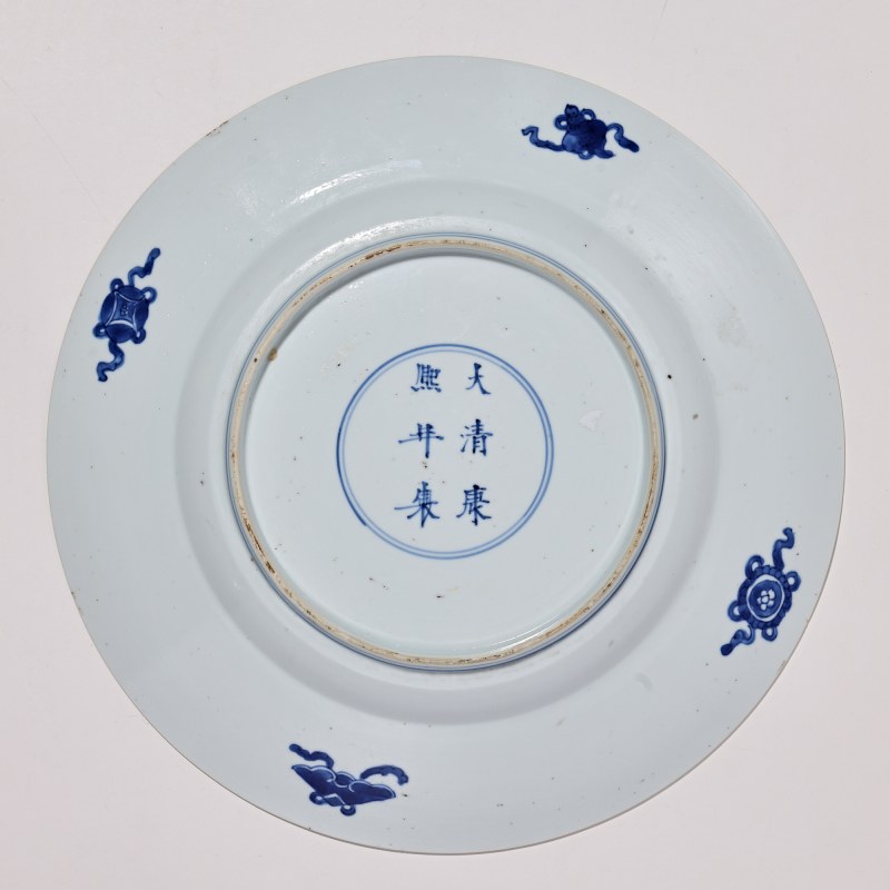 清康熙 青花仕女图盘 - 图3