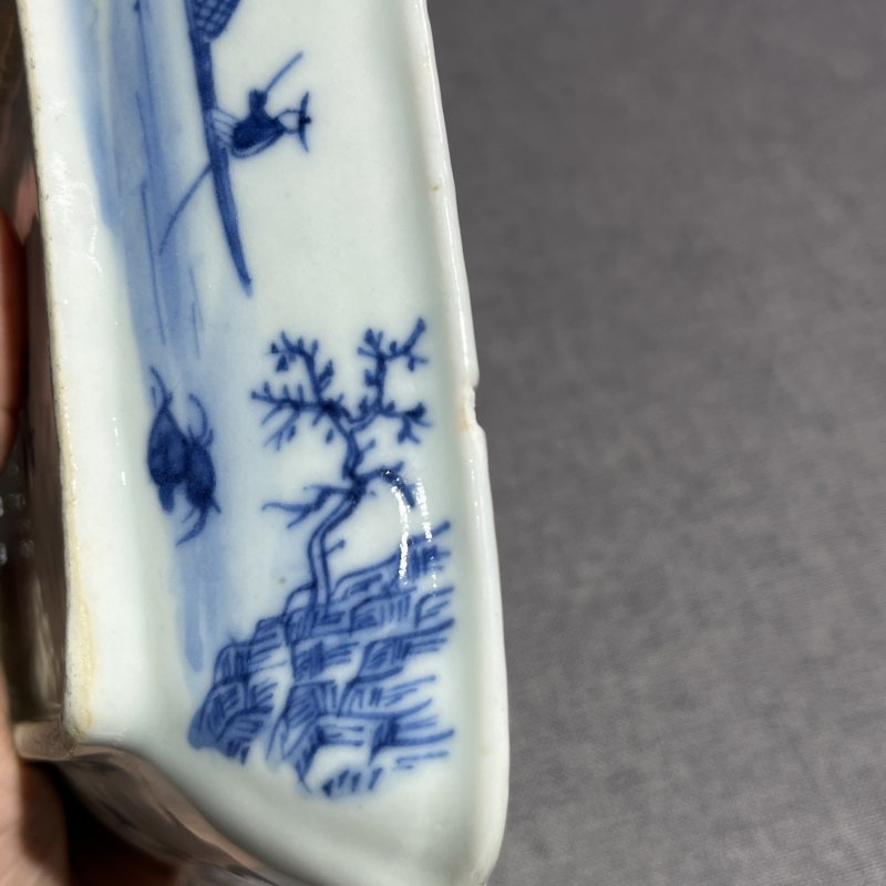 清道光青花山水四方洗 - 图11