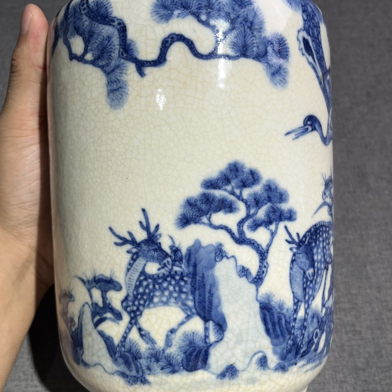 清中期浆胎松鹤延年筒瓶 - 图6