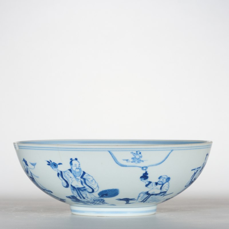 清道光 青花八仙大碗 - 图3