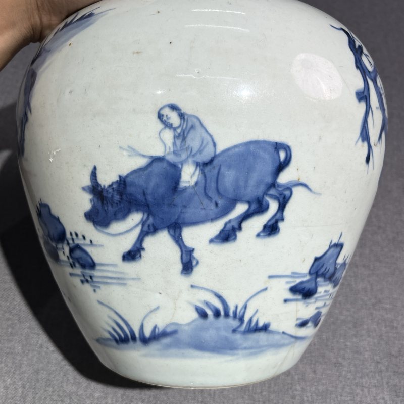 清顺治青花牧牛图罐 - 图5