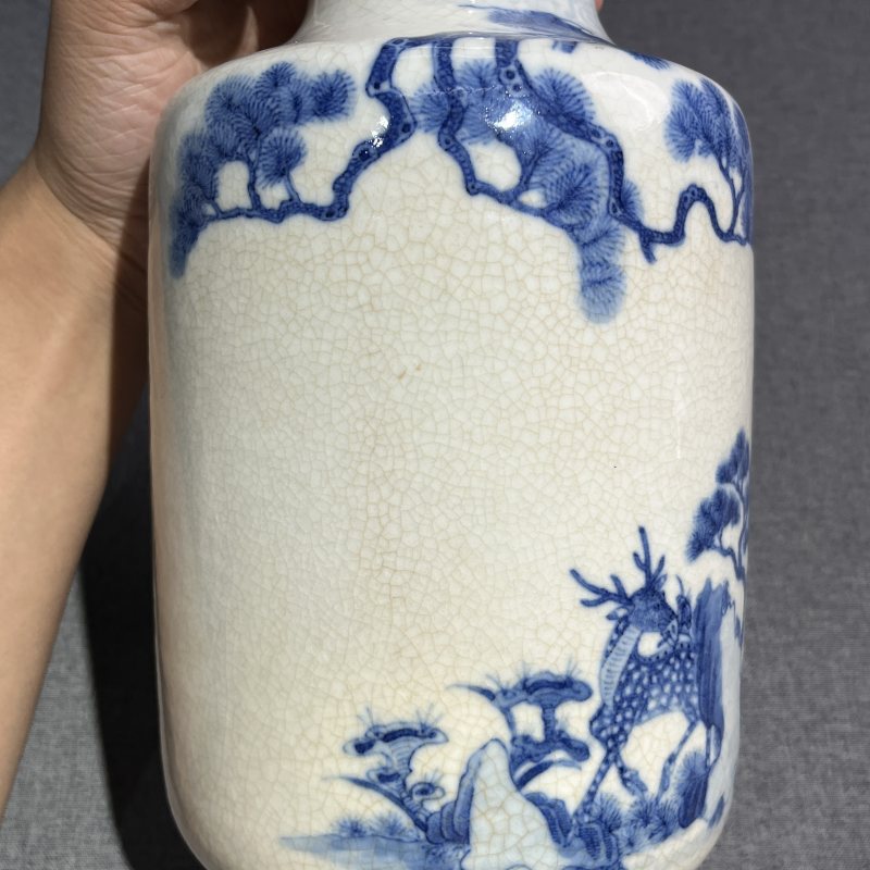 清中期浆胎松鹤延年筒瓶 - 图7