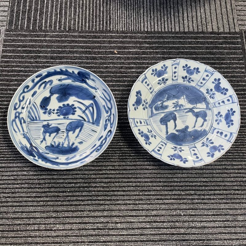明晚期 青花松鹿纹盘两只 - 图3