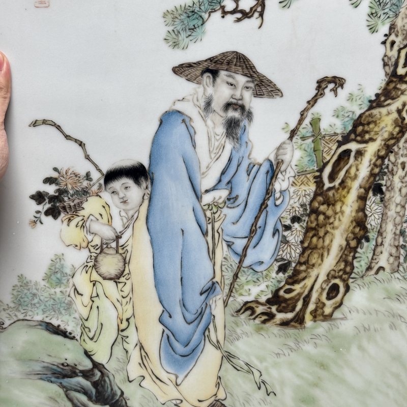 民国 粉彩人物图瓷板 - 图2