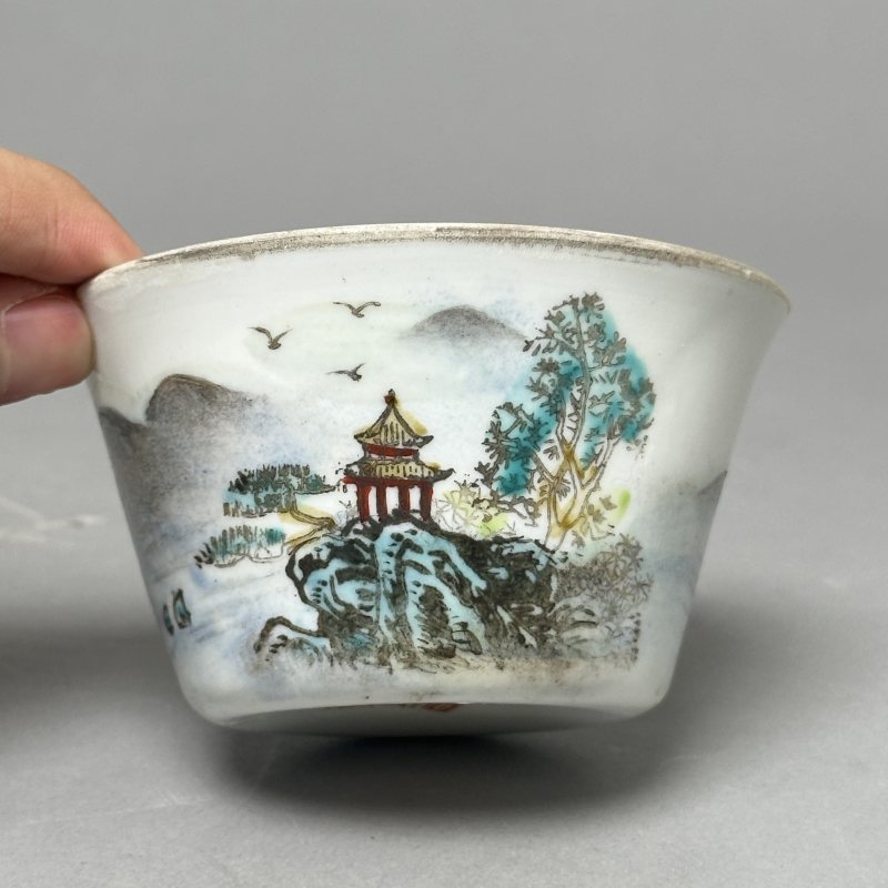 解放初 粉彩山水套杯一组 - 图26