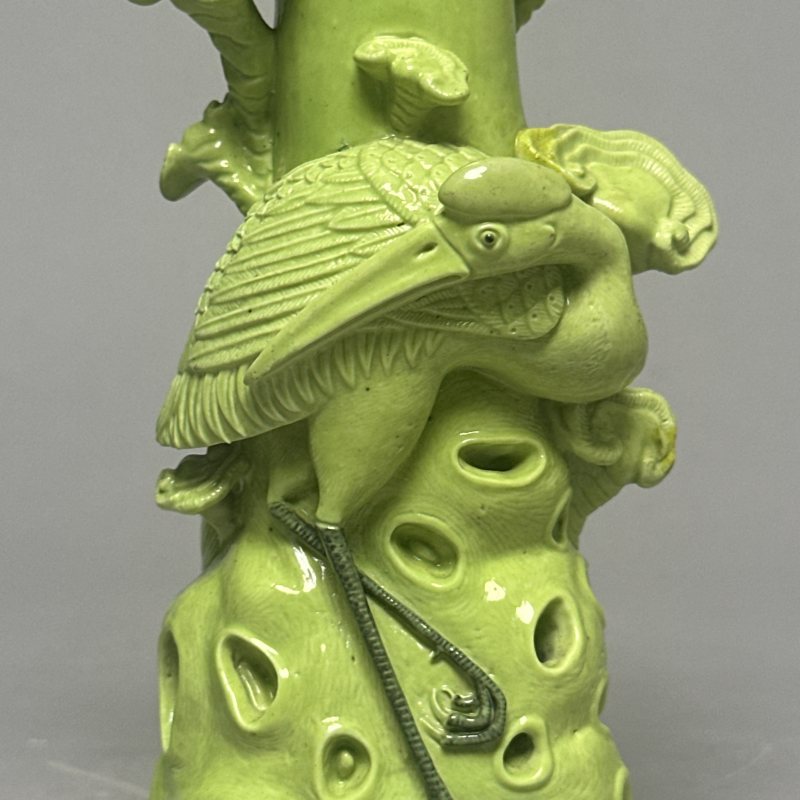 清中期 秋葵绿釉花插 - 图3