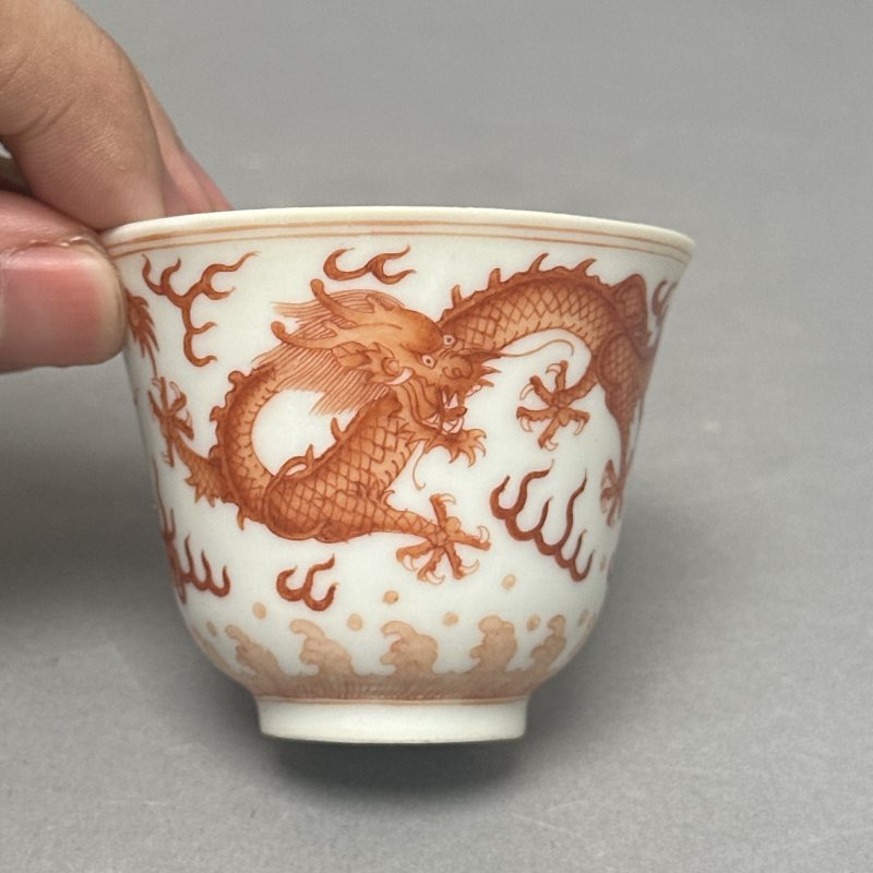 清光绪 矾红龙纹杯 - 图4