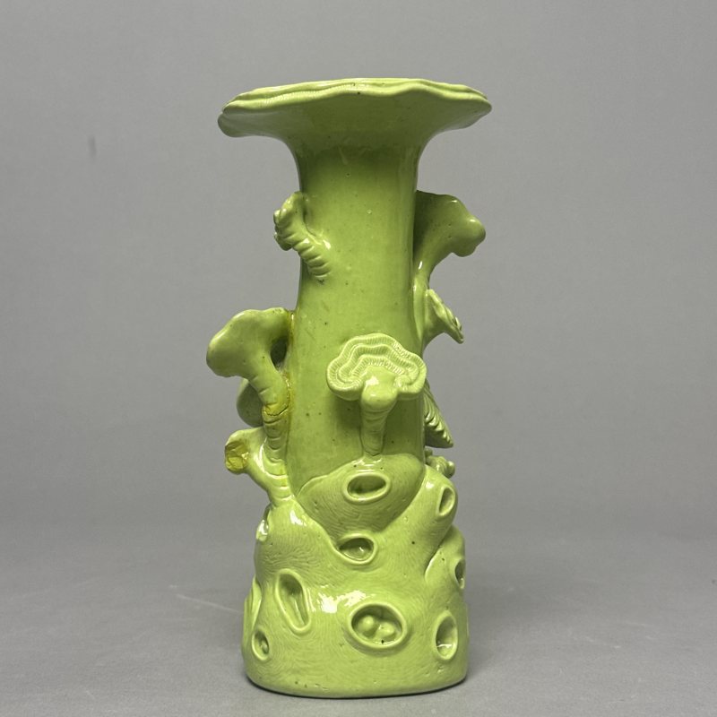清中期 秋葵绿釉花插 - 图4