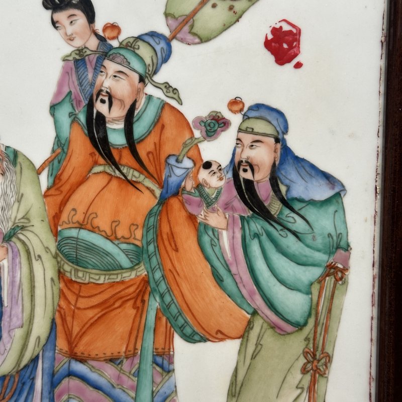 民国 粉彩人物图瓷板 - 图4