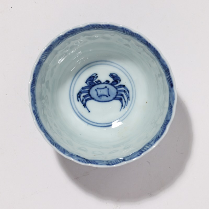 清康熙 青花鱼藻纹花口杯 - 图5
